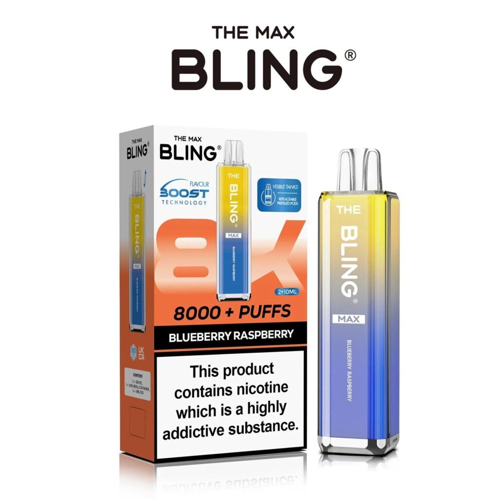 Blueberry Raspberry flavoured Bling Max 8000 Puffs in Orange colour