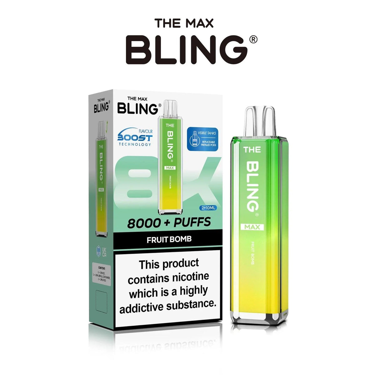 Fruit Bomb flavoured Bling Max 8000 puffs in Medium Aquamarine colour