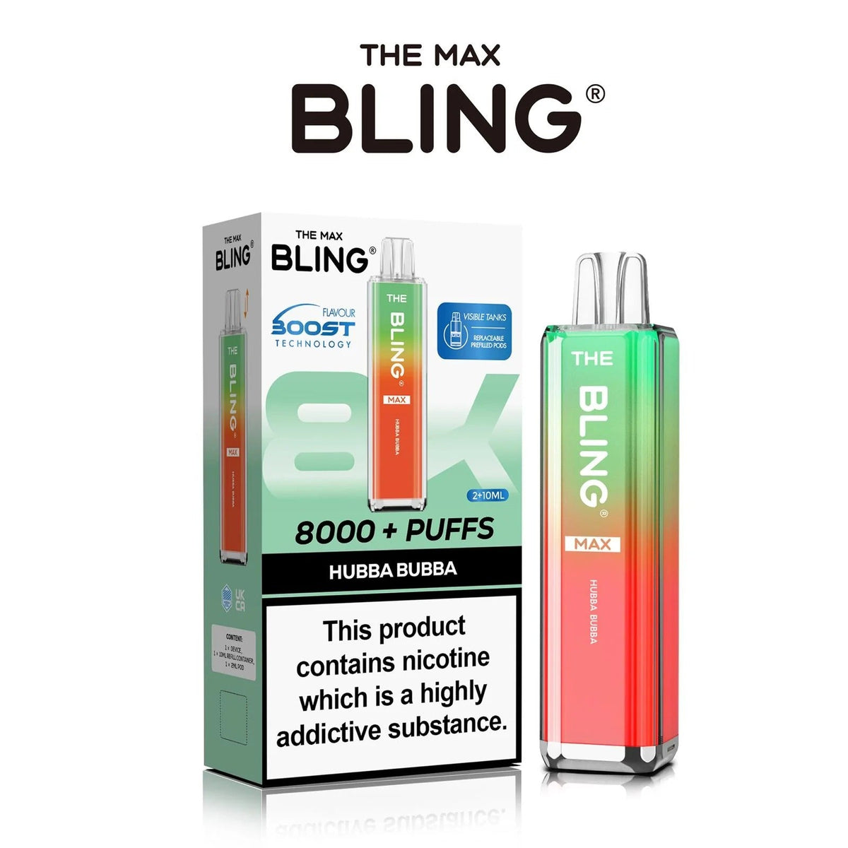 Hubba Bubba flavoured Bling Max 8000 puffs in light jungle green colour