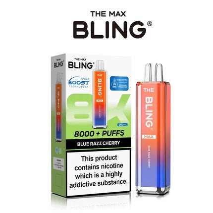 Bling Max 8000 Puffs Rechargeable Vape Kit - Box of 5 - Blue Razz Cherry flavoured Bling Max 8000 prefilled vape kit in Pale green colour - Vape Fast UK