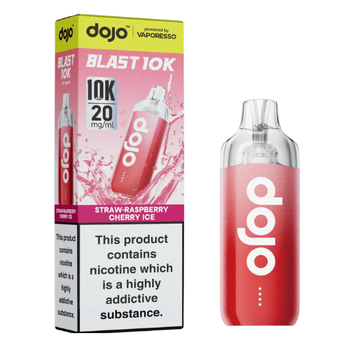Dojo Blast 10K Rechargeable Vape Kit - Pack of 5 - Straw Raspberry and Cherry Ice flavoured Dojo Blast 10k in Baby Pink colour - Vape Fast UK