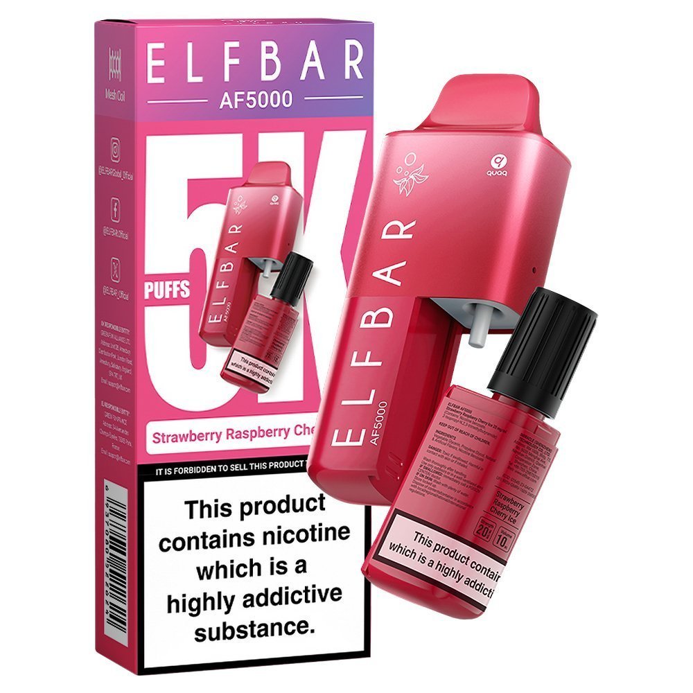 Elfbar AF5000 Puffs Disposable Vape Pod Kit - Elfbar AF5000 Puffs Disposable Vape Pod Kit - Wolfvapes.co.uk - Strawberry Raspberry Cherry Ice - Vape Fast UK