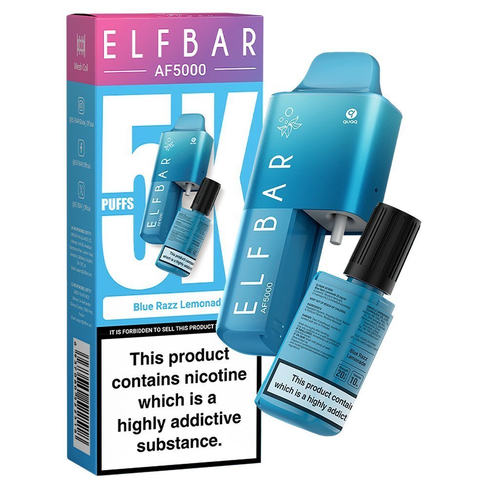 Elfbar AF5000 Puffs Disposable Vape Pod Kit - Elfbar AF5000 Puffs Disposable Vape Pod Kit - Wolfvapes.co.uk - Blue Razz Lemonade - Vape Fast UK