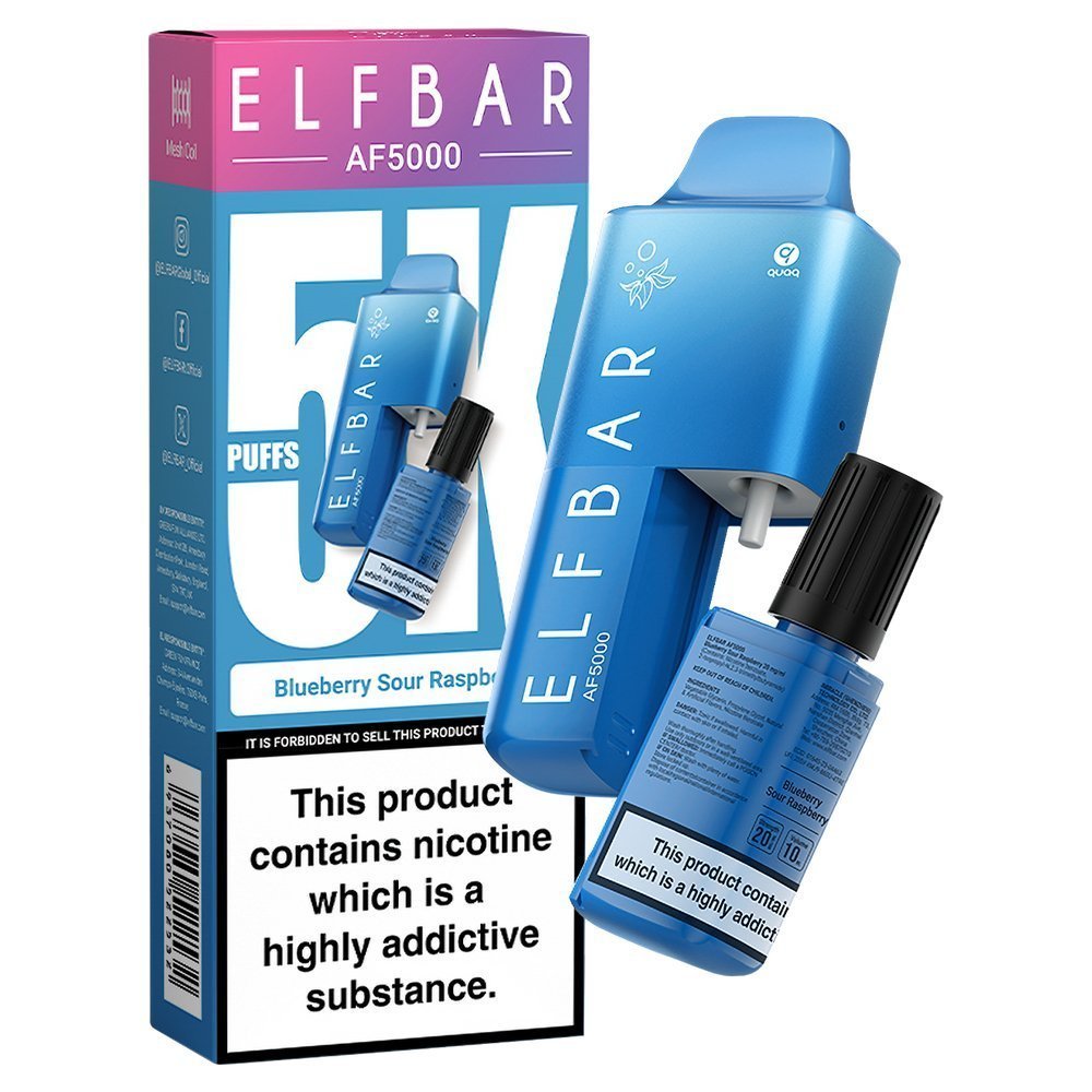 Elfbar AF5000 Puffs Disposable Vape Pod Kit - Elfbar AF5000 Puffs Disposable Vape Pod Kit - Wolfvapes.co.uk - Blueberry Sour Raspberry - Vape Fast UK