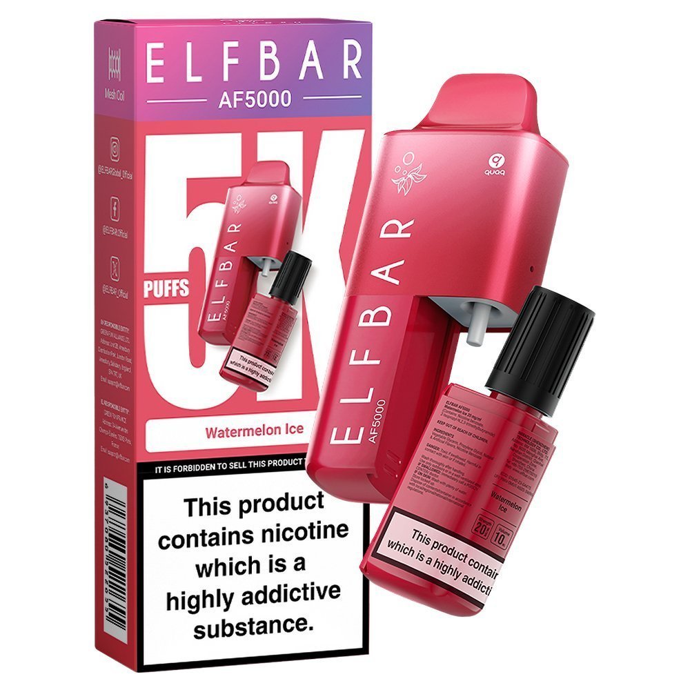 Elfbar AF5000 Puffs Disposable Vape Pod Kit - Elfbar AF5000 Puffs Disposable Vape Pod Kit - Wolfvapes.co.uk - Watermelon Ice - Vape Fast UK
