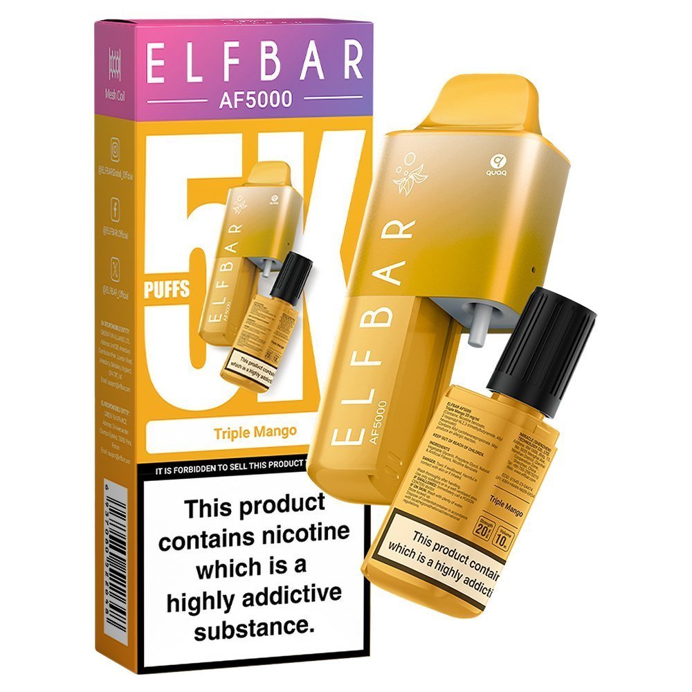 Elfbar AF5000 Puffs Disposable Vape Pod Kit - Elfbar AF5000 Puffs Disposable Vape Pod Kit - Wolfvapes.co.uk - Triple Mango - Vape Fast UK