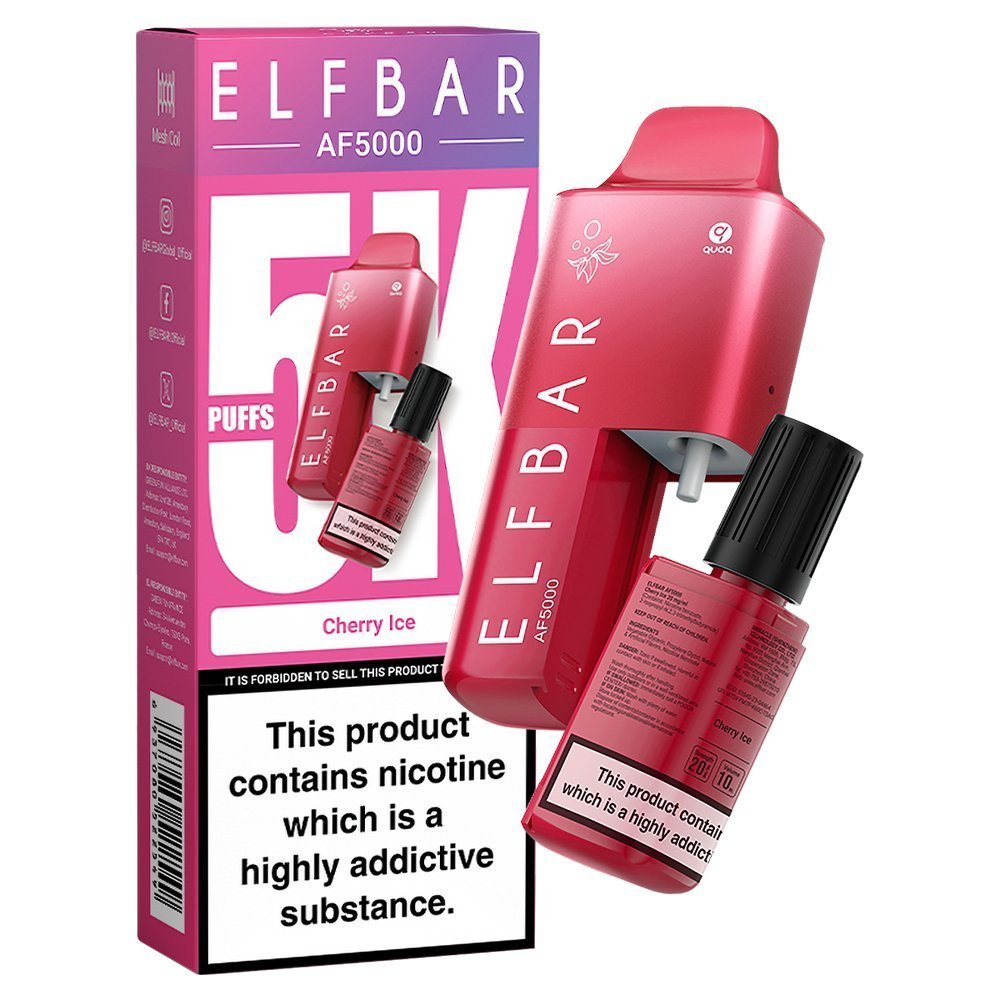Elfbar AF5000 Puffs Disposable Vape Pod Kit - Elfbar AF5000 Puffs Disposable Vape Pod Kit - Wolfvapes.co.uk - Cherry Ice - Vape Fast UK