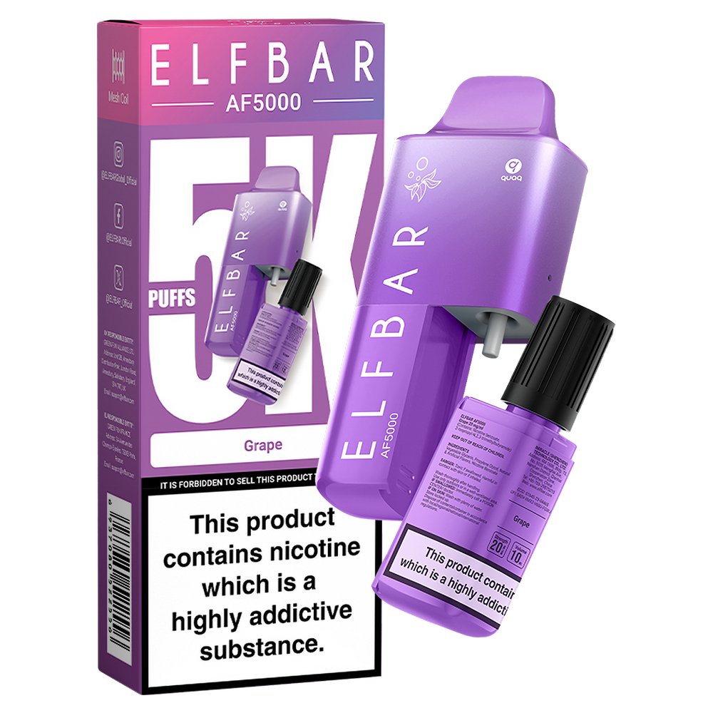 Elfbar AF5000 Puffs Disposable Vape Pod Kit - Elfbar AF5000 Puffs Disposable Vape Pod Kit - Wolfvapes.co.uk - Grape - Vape Fast UK