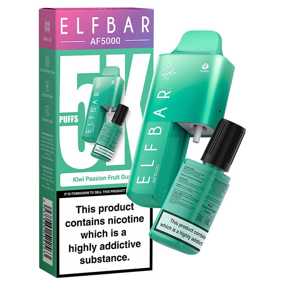 Elfbar AF5000 Puffs Disposable Vape Pod Kit - Elfbar AF5000 Puffs Disposable Vape Pod Kit - Wolfvapes.co.uk - Kiwi Passion Fruit Guava - Vape Fast UK