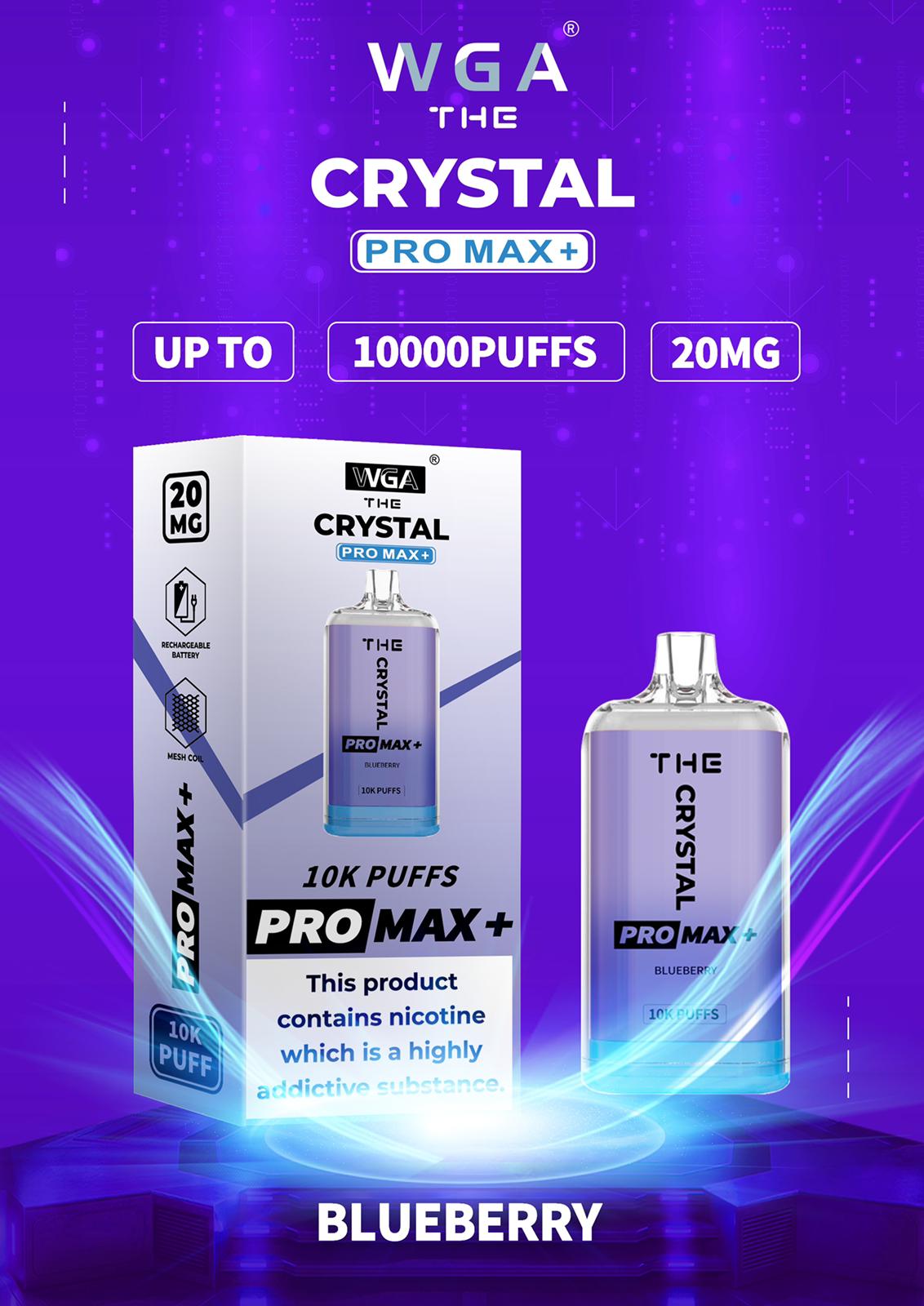 WGA The Crystal Pro Max + 10000 Puff Disposable Vape - The Crystal Pro Max + 10000 Disposable Vape Puff Pod Bar - Wolfvapes.co.uk - Blueberry - Vape Fast UK