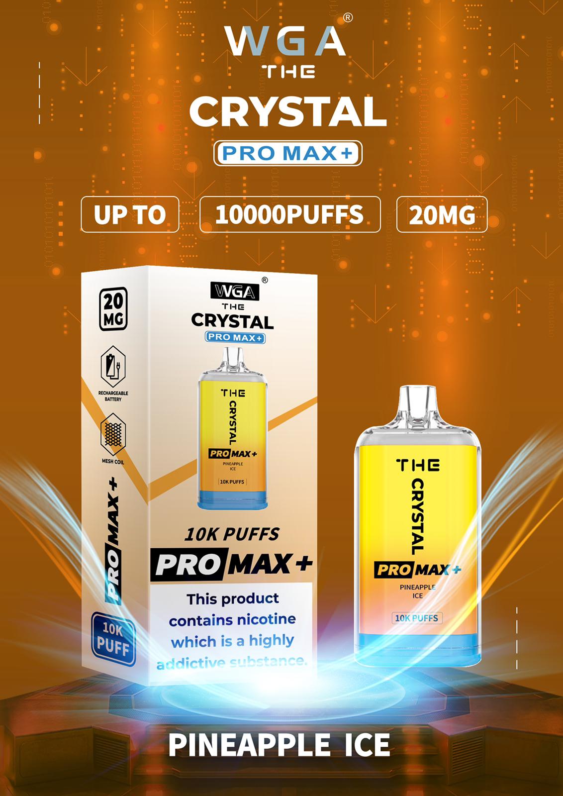 WGA The Crystal Pro Max + 10000 Puff Disposable Vape - The Crystal Pro Max + 10000 Disposable Vape Puff Pod Bar - Wolfvapes.co.uk - Pineapple Ice - Vape Fast UK