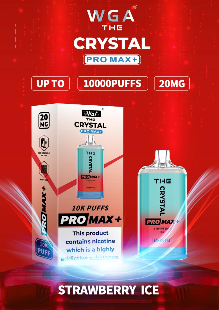 WGA The Crystal Pro Max + 10000 Puff Disposable Vape - The Crystal Pro Max + 10000 Disposable Vape Puff Pod Bar - Wolfvapes.co.uk - Strawberry Ice - Vape Fast UK